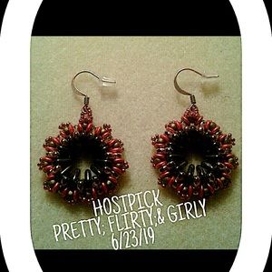 "Blazing lava" trinity beaded hoop earrings